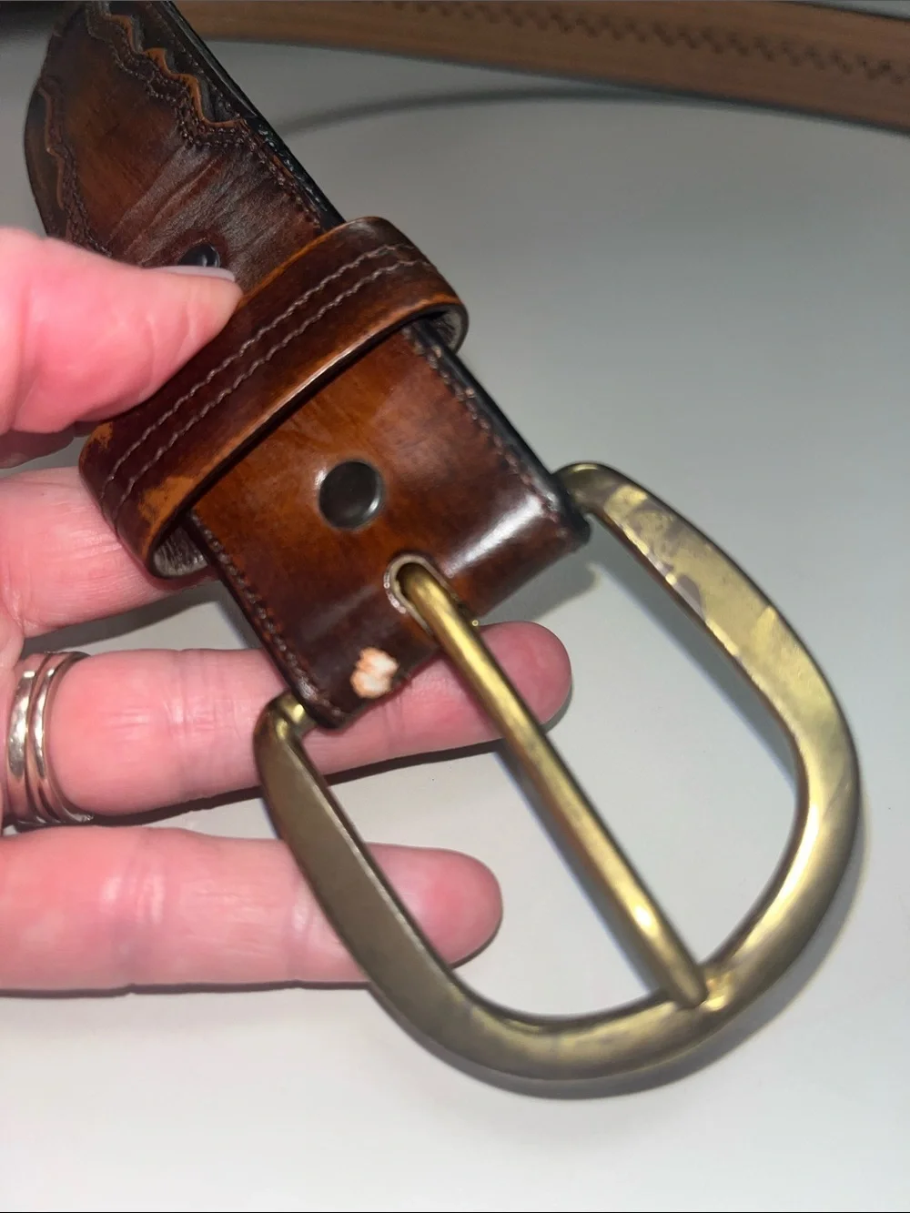 Larry Mahan Brown Leather Western Belt with Brass Buckle SZ 36